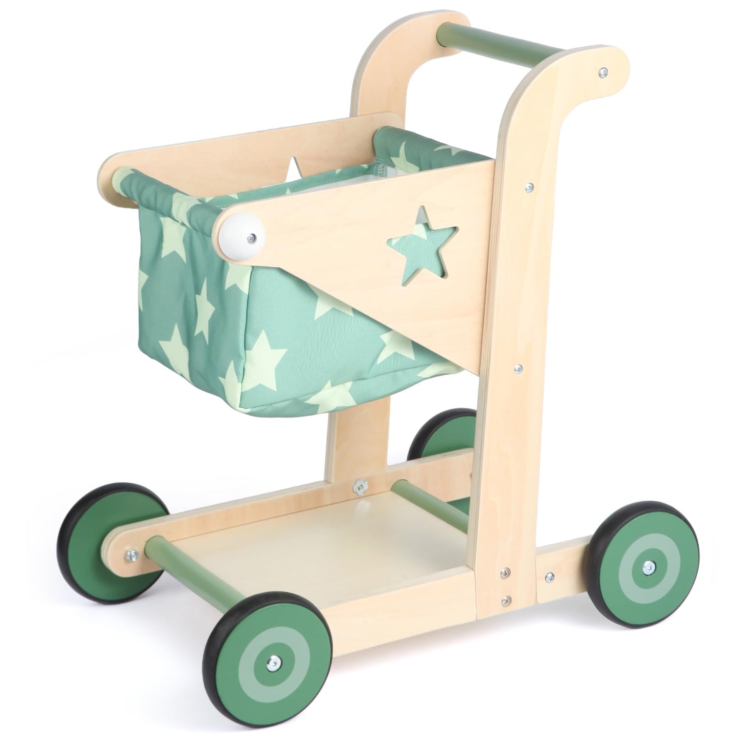 Asweets 2-in-1 Wooden Baby Walker – Push & Pull Doll Stroller (Green)