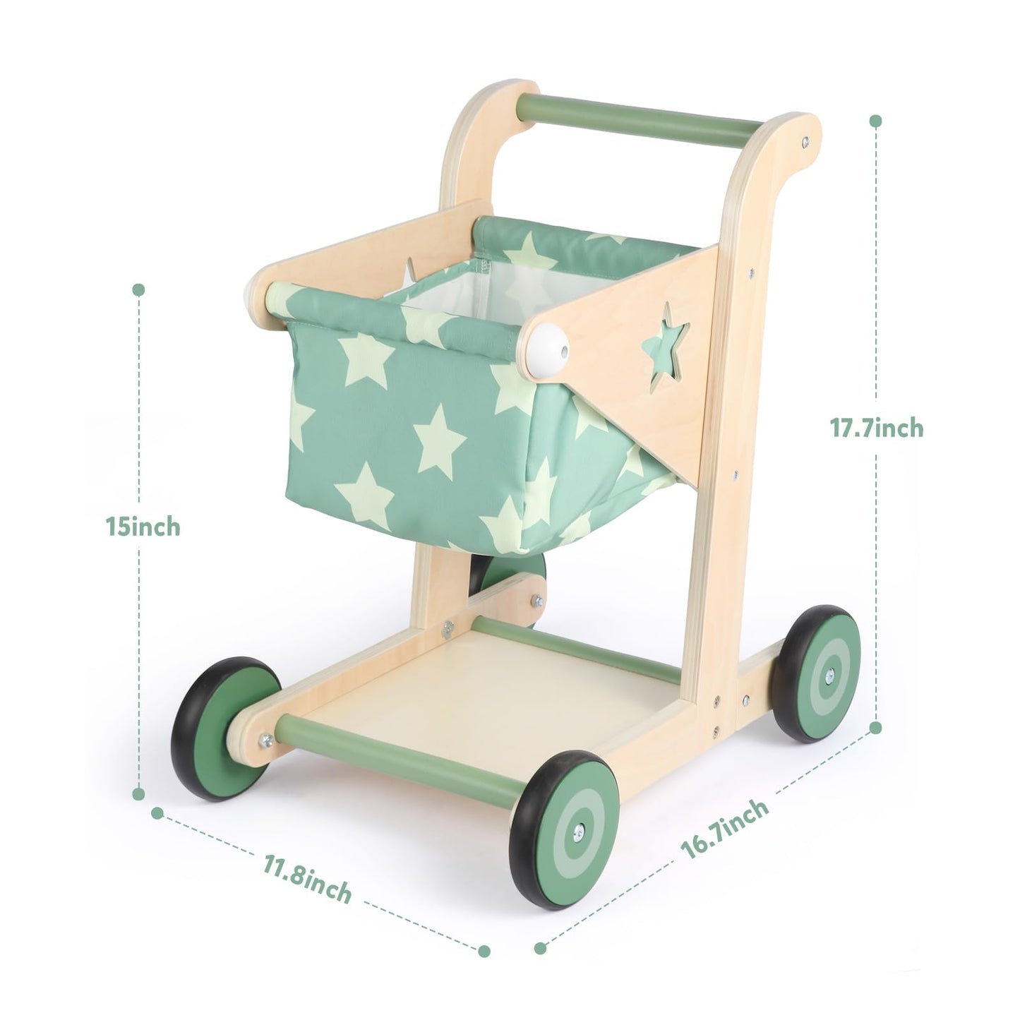 Asweets 2-in-1 Wooden Baby Walker – Push & Pull Doll Stroller (Green)