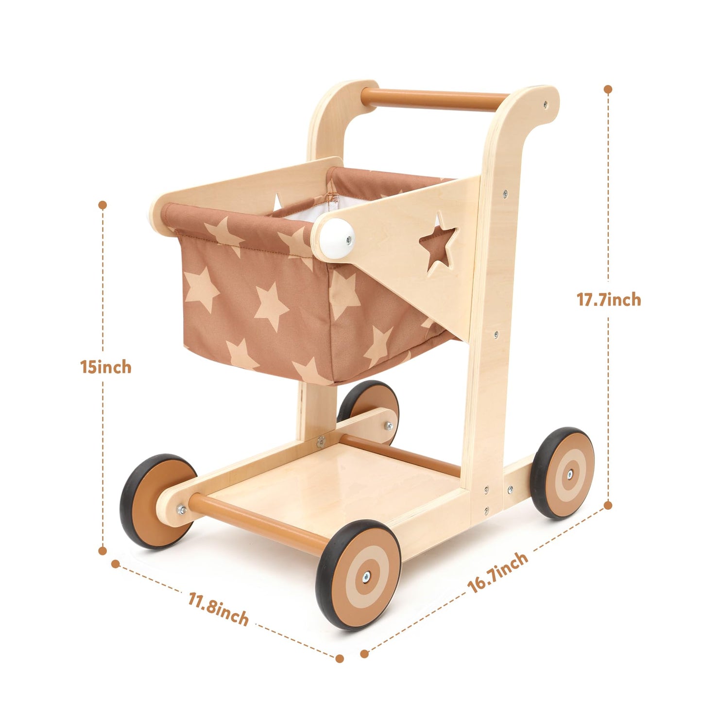 Asweets 2-in-1 Wooden Baby Walker Push & Pull Doll Stroller for Toddlers