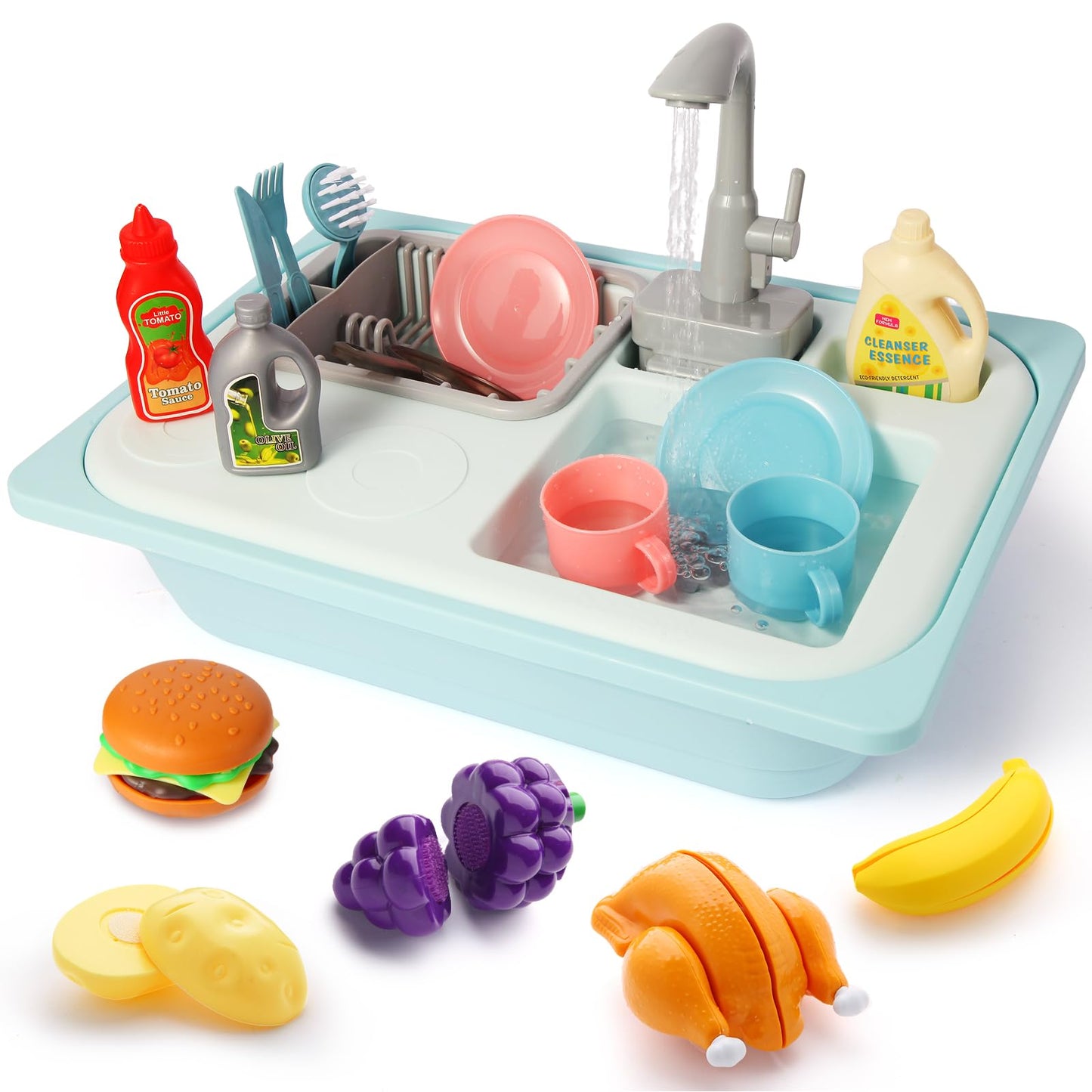 Asweets Color-Changing Kitchen Sink Toys Blue – Toddler Set with Automatic Water Cycle
