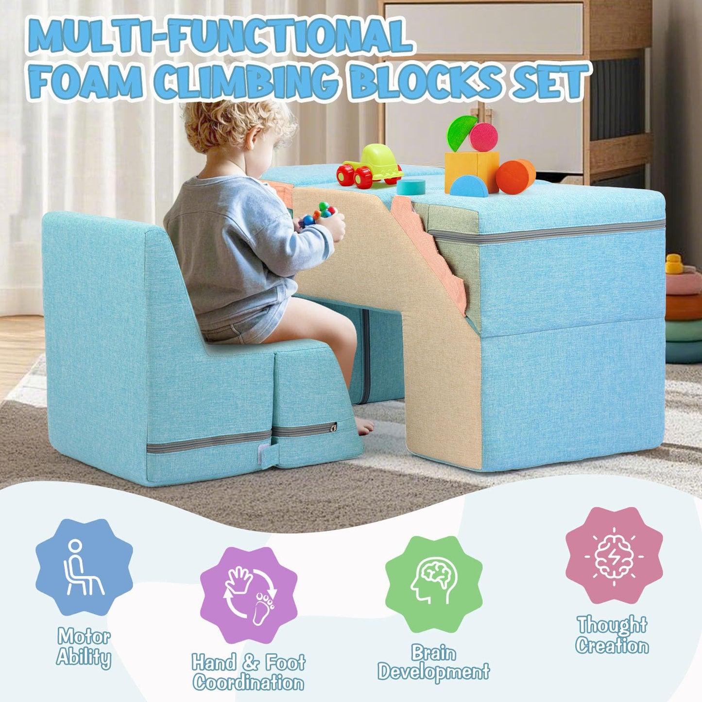 Asweets 4-in-1 Foam Climbing Blocks for Toddlers | Indoor Soft Climb & Crawl Play