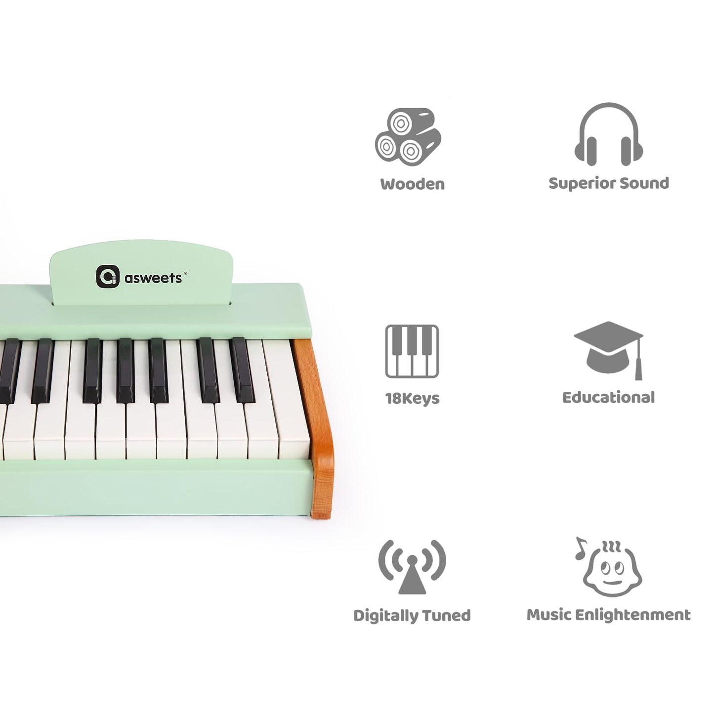 Asweets 18 Keys Wooden Piano Keyboard for Kids – Educational Toy for Toddlers