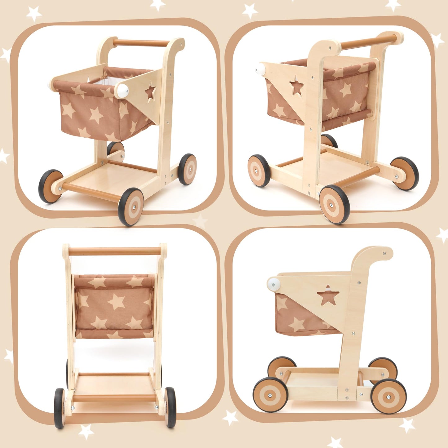 Asweets 2-in-1 Wooden Baby Walker Push & Pull Doll Stroller for Toddlers