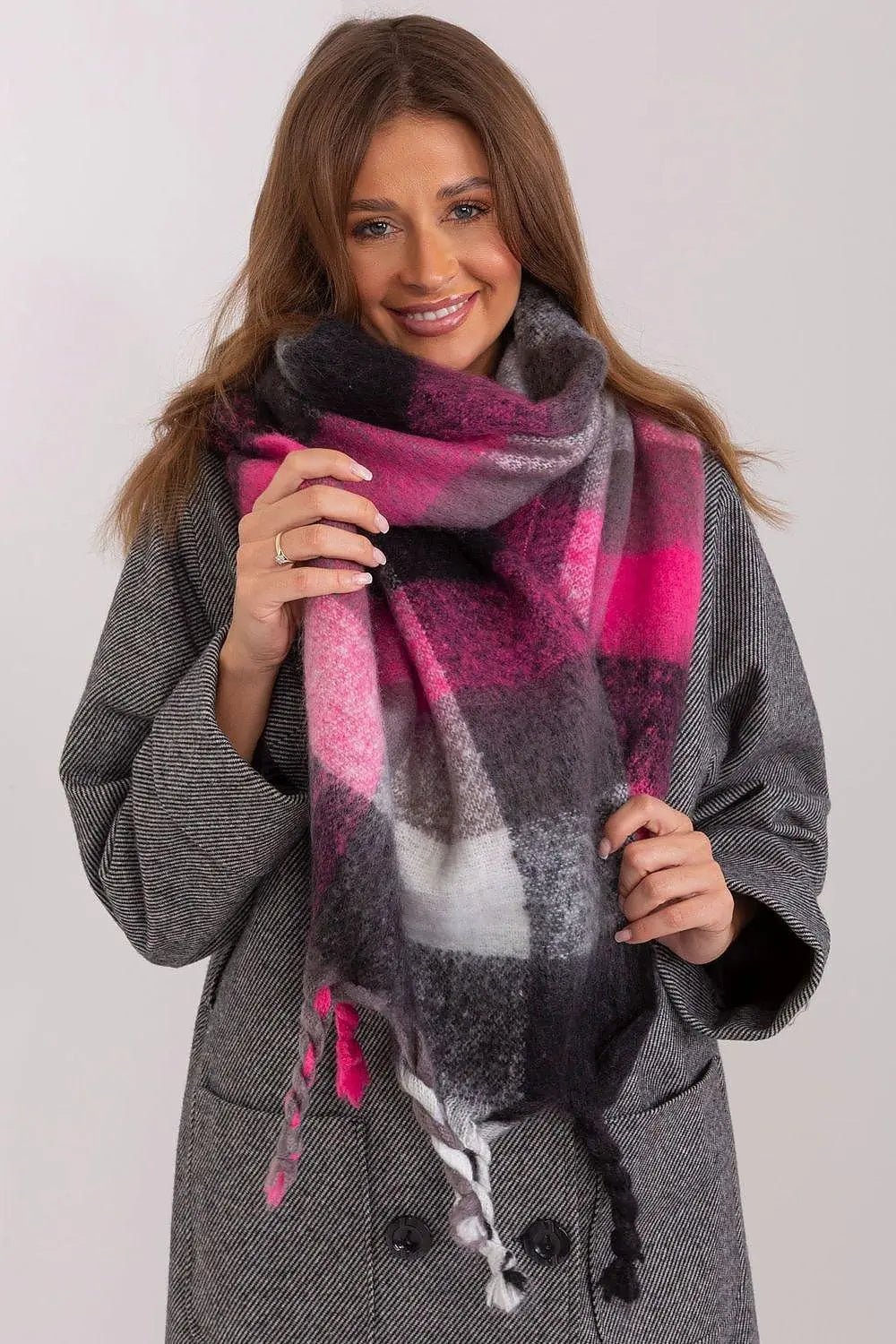 AT long colorful plaid Shawl