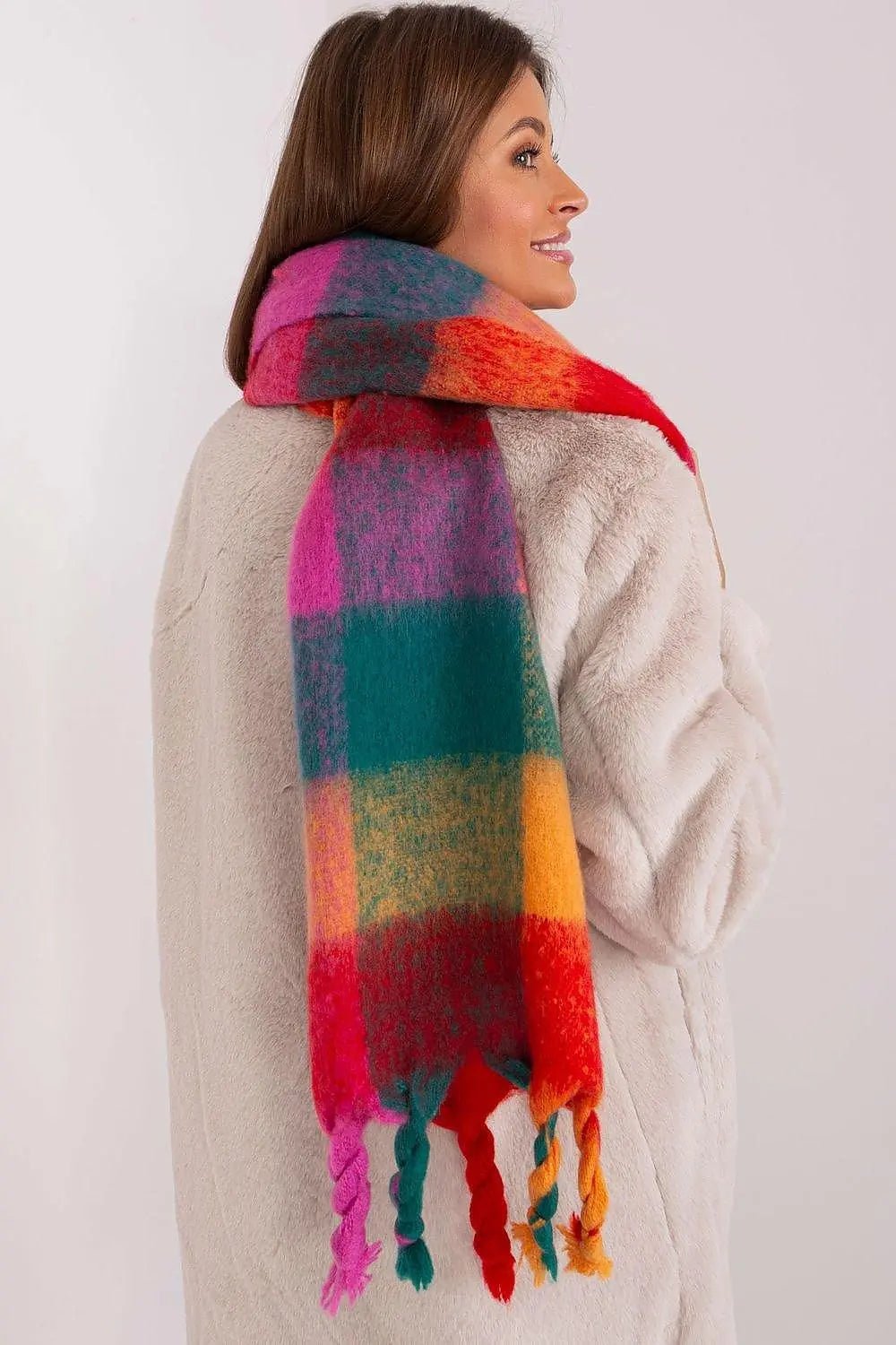 AT long colorful plaid Shawl