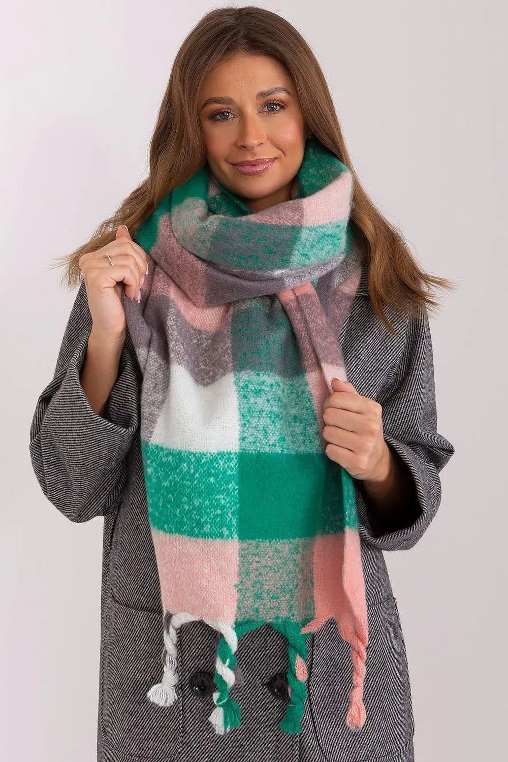 AT long colorful plaid Shawl