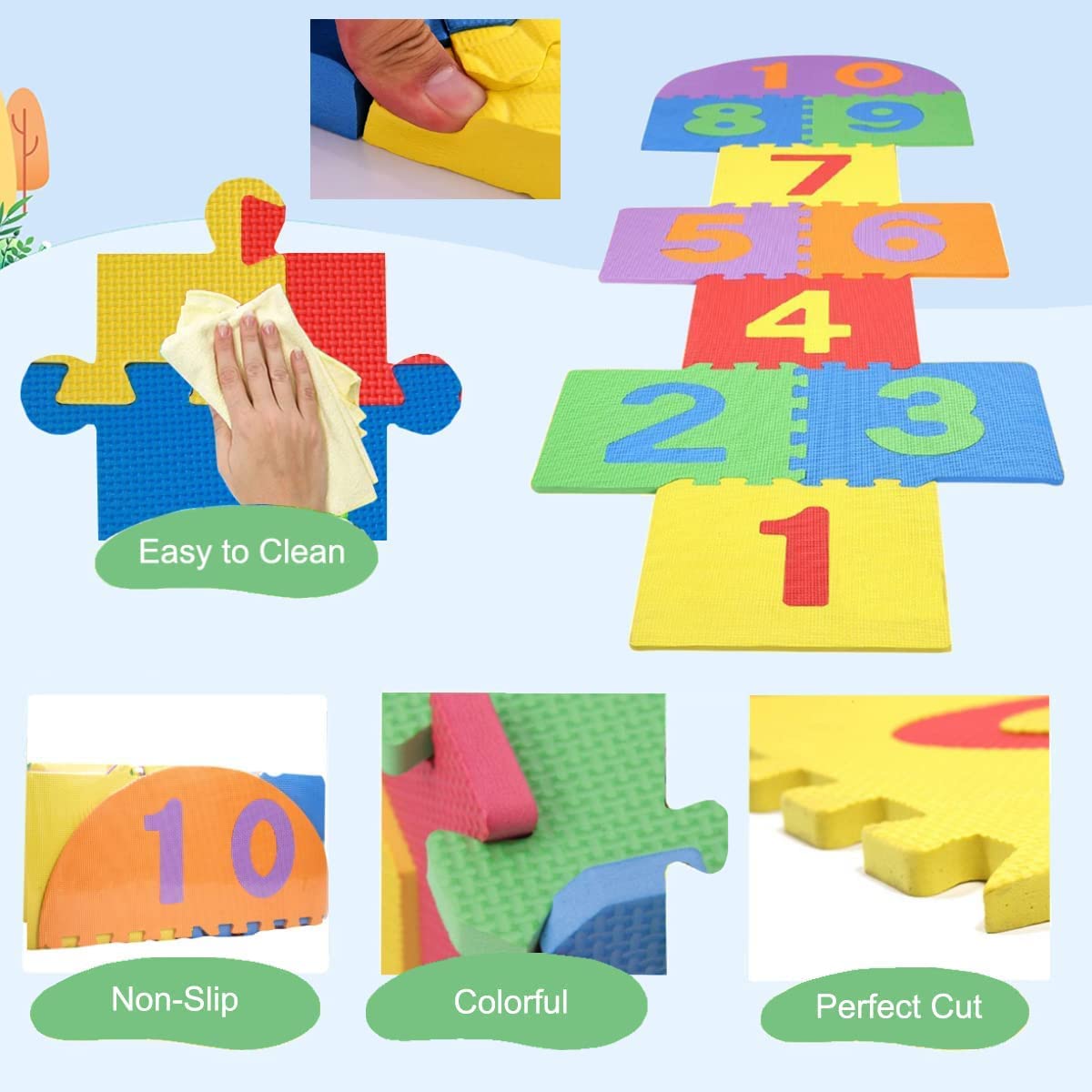 Atarvana Hopscotch Mat – Interlocking Foam Tiles 7x2 ft Play Floor