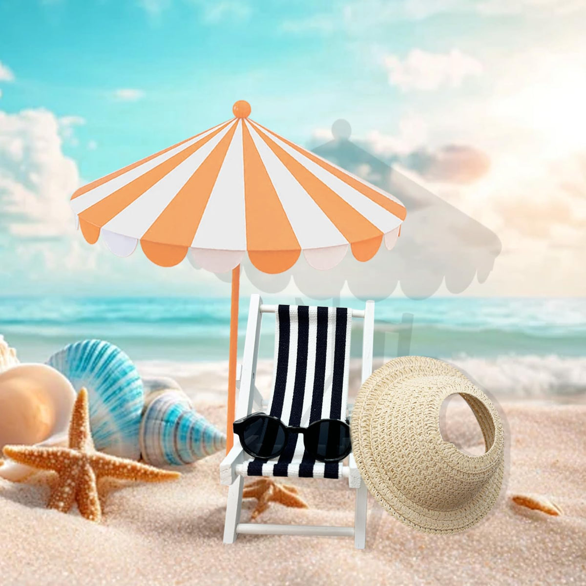 ATCCPYDM 17cm Doll Accessories Set – Mini Beach Hat, Sunglasses & Wooden Folding Chairs (Labubu 15/17cm Compatible)