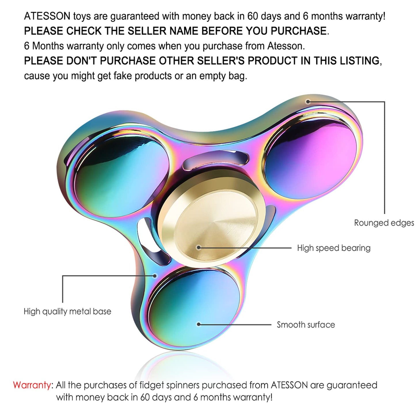 ATESSON Fidget Spinner – Durable Stainless Steel Bearing, High-Speed Spin for Focus