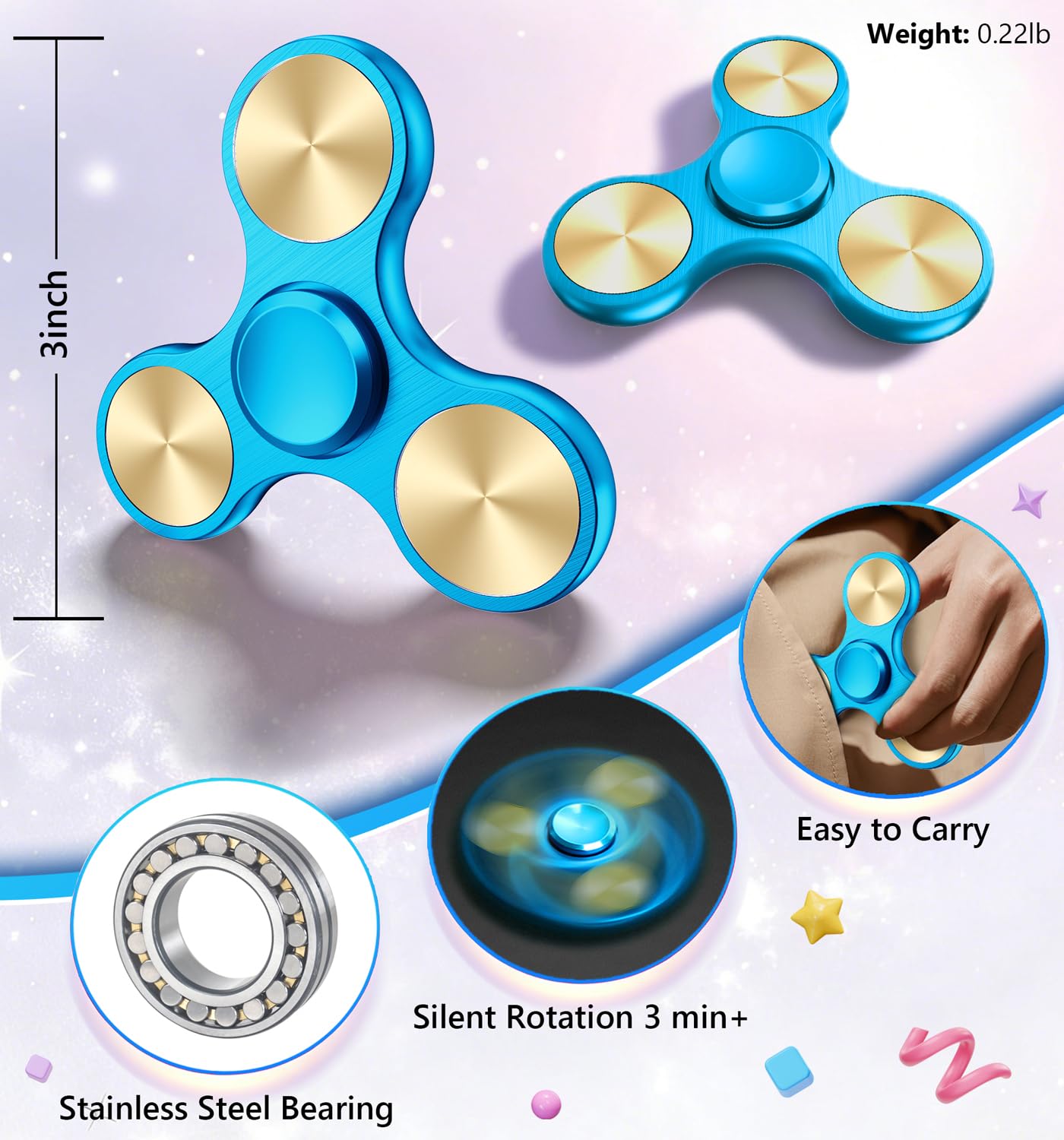 ATESSON Fidget Spinner Toy – Ultra Durable Stainless Steel Bearing, High-Speed Precision Metal Hand Spinner