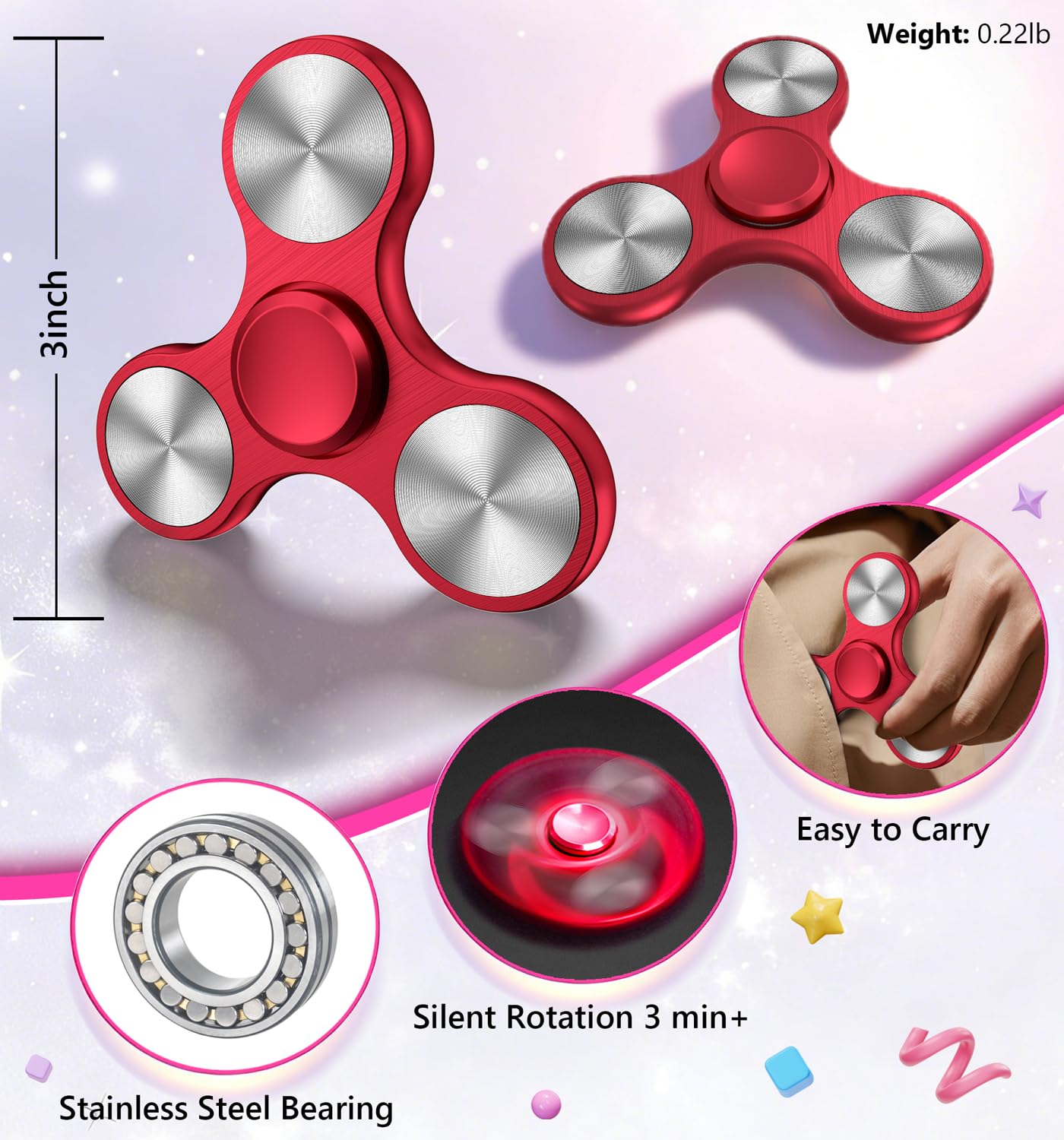 ATESSON Fidget Spinner – Ultra Durable Stainless Steel Bearing, High-Speed Spin for Focus