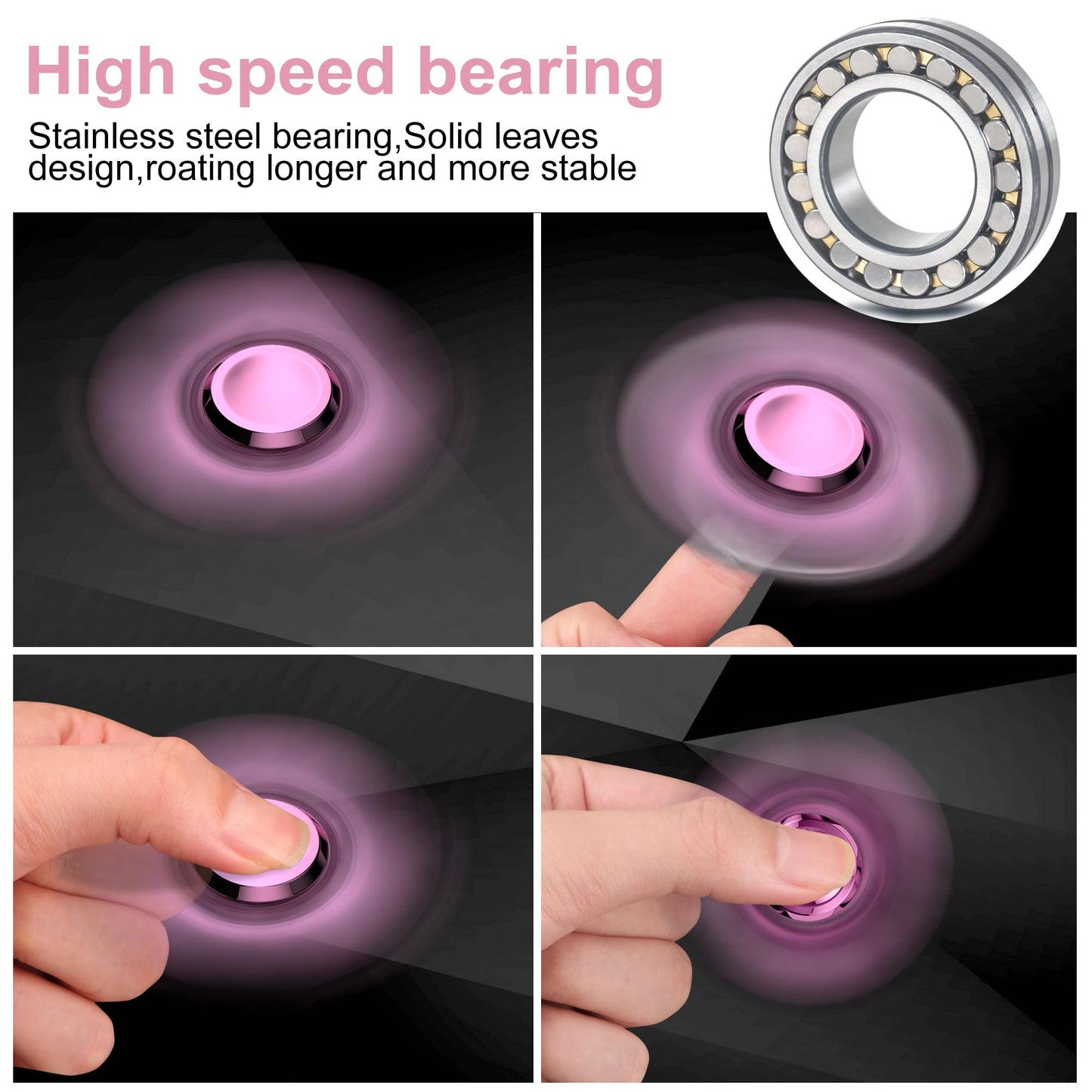 ATESSON Fidget Spinner Toy – Durable Stainless Steel Bearing, High-Speed Spin, Pink
