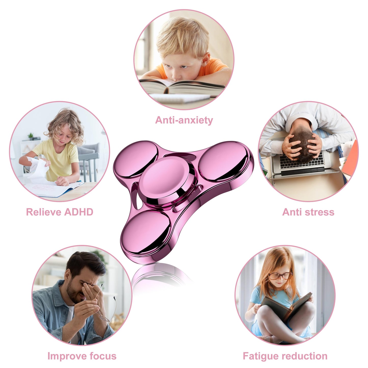 ATESSON Fidget Spinner Toy – Durable Stainless Steel Bearing, High-Speed Spin, Pink