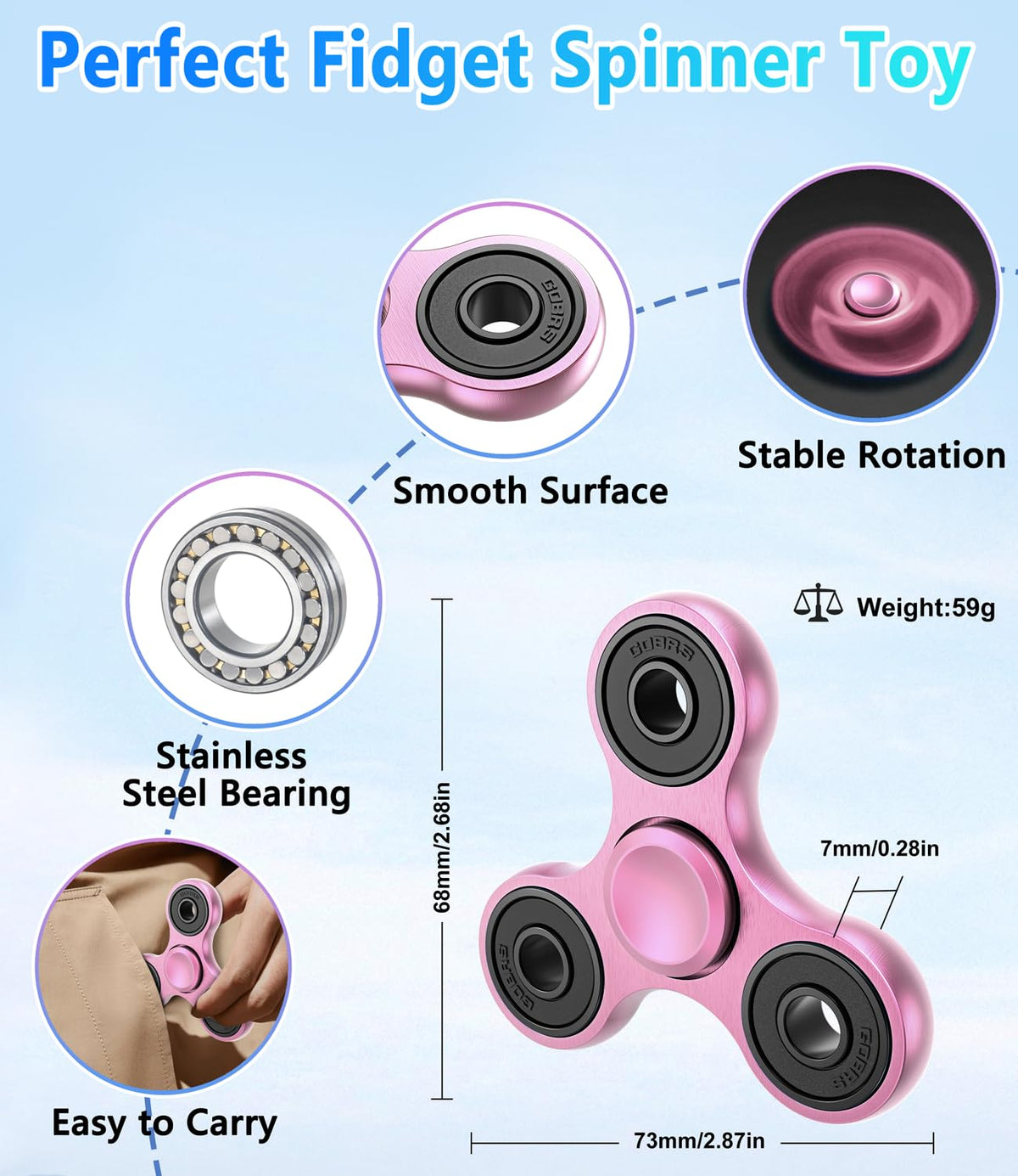 ATESSON Fidget Spinner – Ultra Durable Stainless Steel Bearing, High-Speed Spins