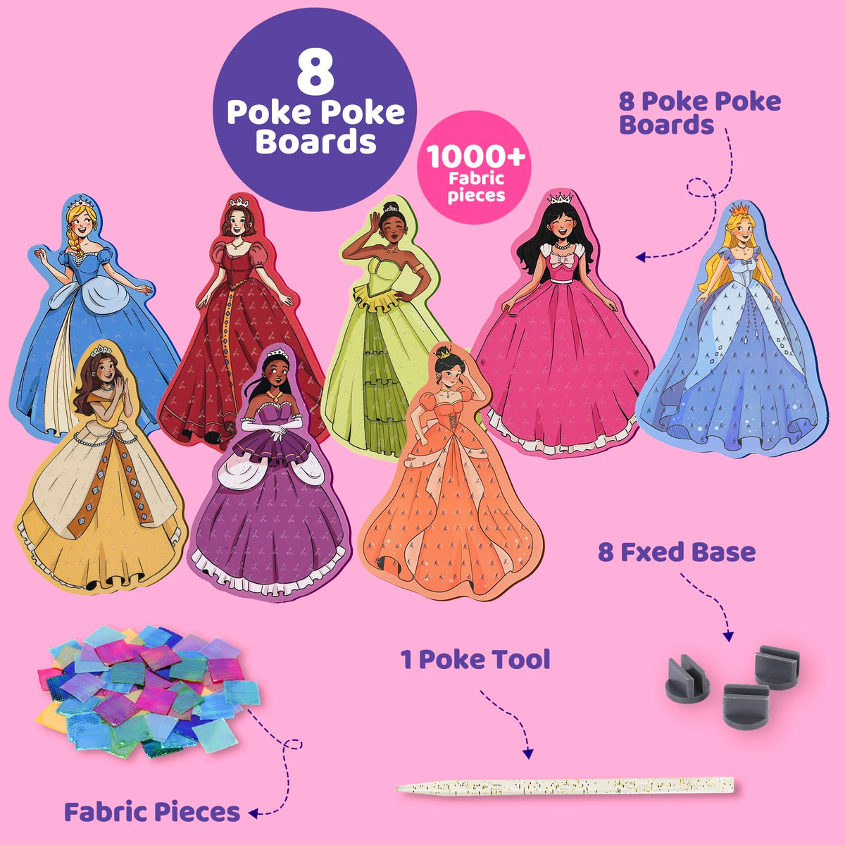 ATFUNSHOP 8-Pack Poke-In Princess Craft Kits – Mess-Free Paper Art for Girls 4–9