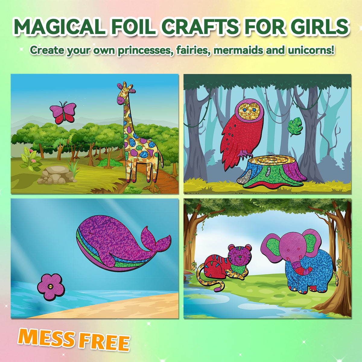ATFUNSHOP Magical Foil Art: No-Mess 5-Theme Animal Craft Kit for Kids 4-9