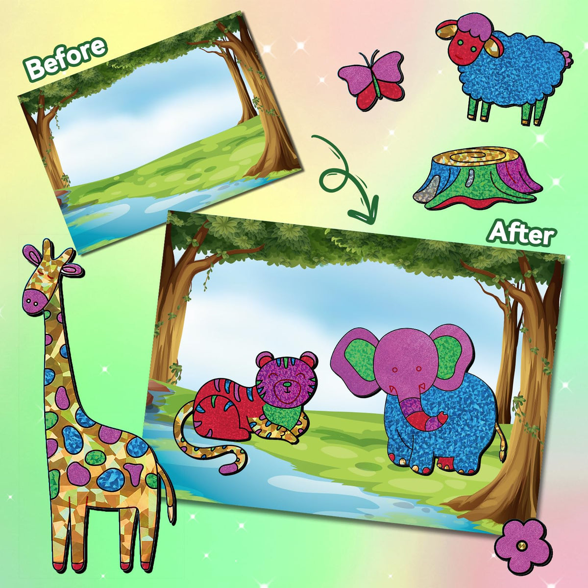ATFUNSHOP Magical Foil Art: No-Mess 5-Theme Animal Craft Kit for Kids 4-9