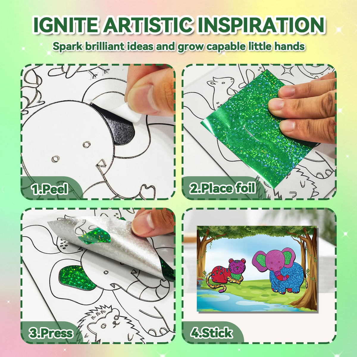 ATFUNSHOP Magical Foil Art: No-Mess 5-Theme Animal Craft Kit for Kids 4-9