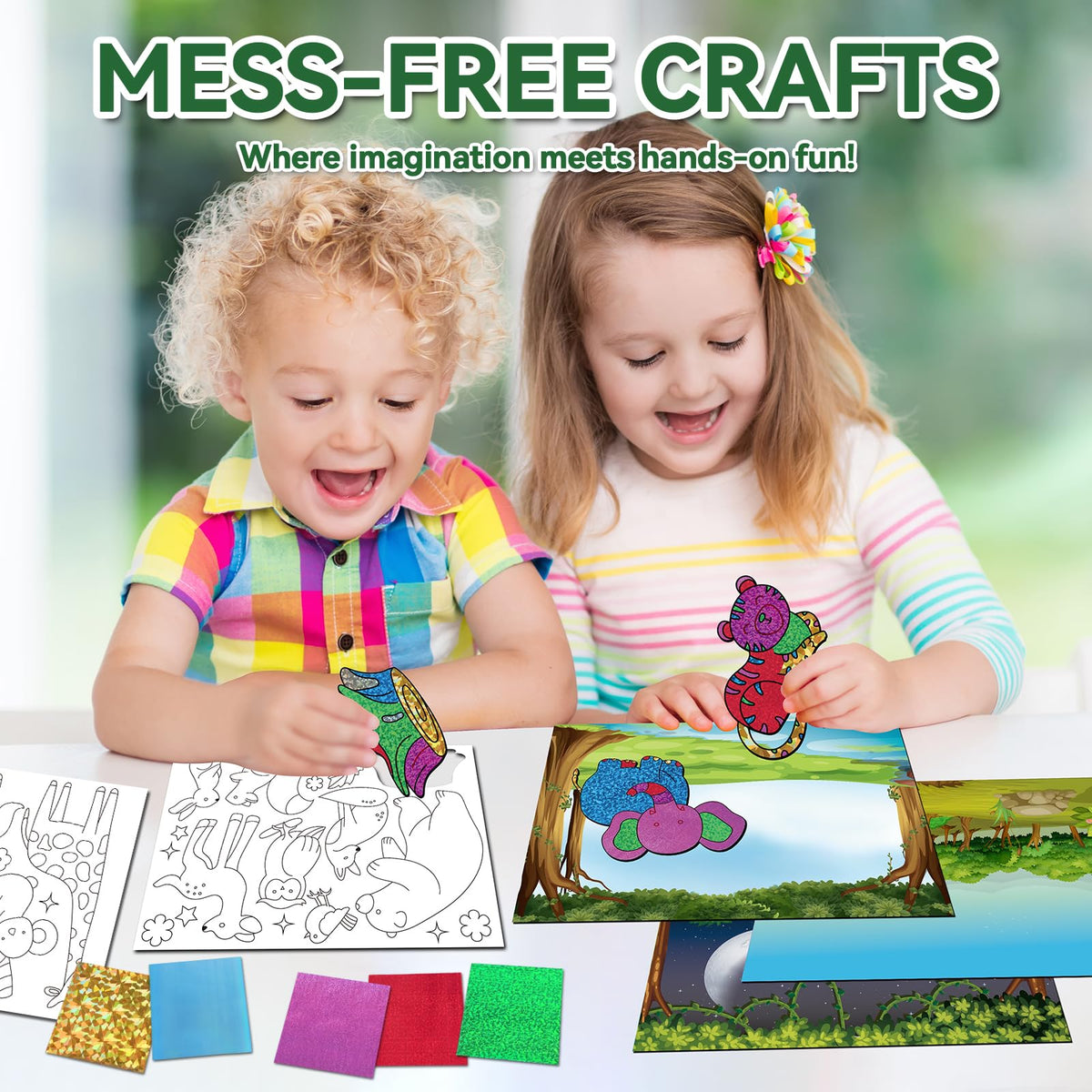 ATFUNSHOP Magical Foil Art: No-Mess 5-Theme Animal Craft Kit for Kids 4-9