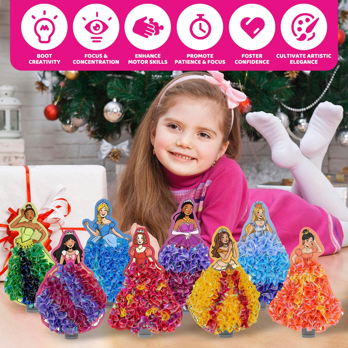 ATFUNSHOP 8-Pack Poke-In Princess Craft Kits – Mess-Free Paper Art for Girls 4–9