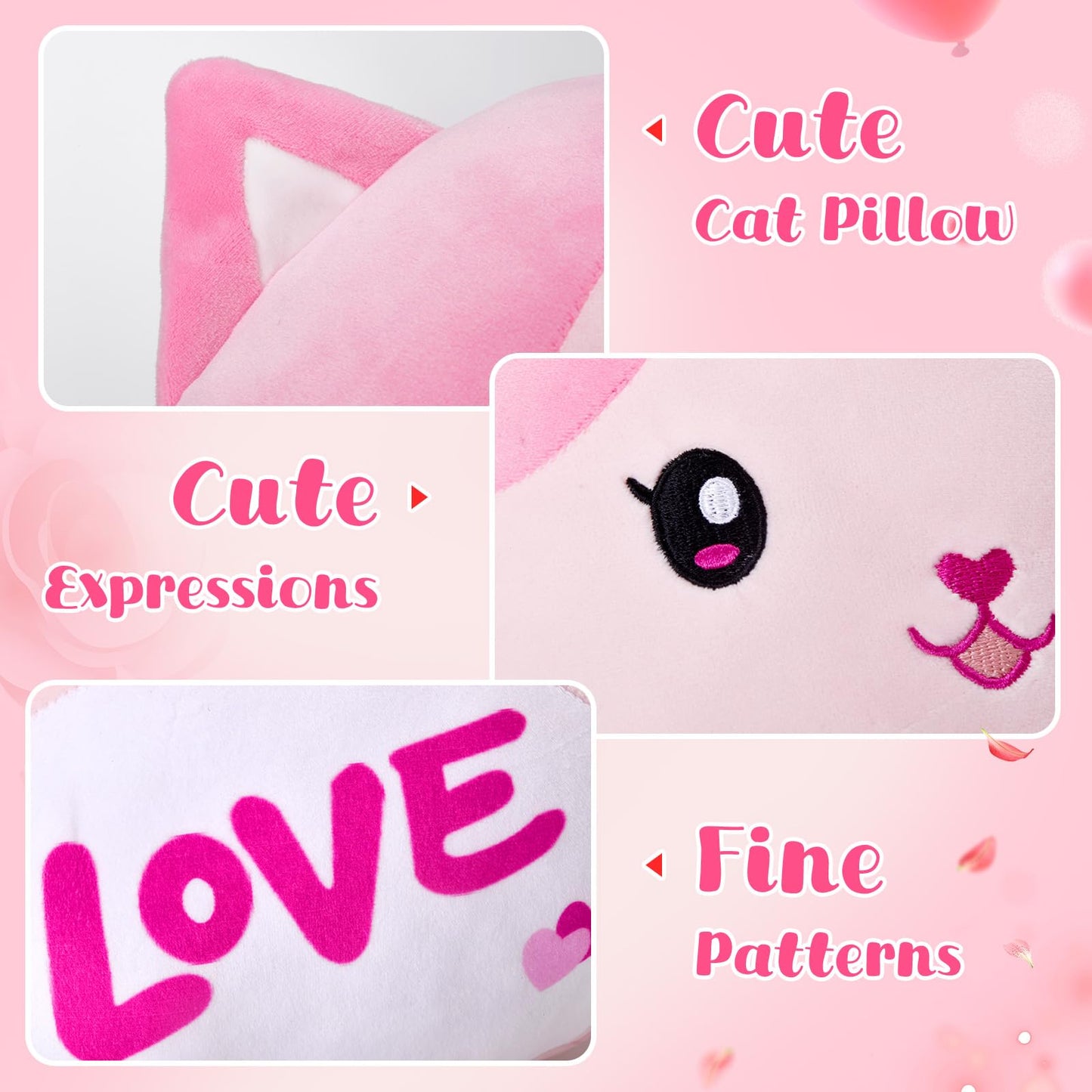 Athoinsu Valentines Day Cat Plush Pillow - 13-Inch Soft Kawaii Stuffed Animal
