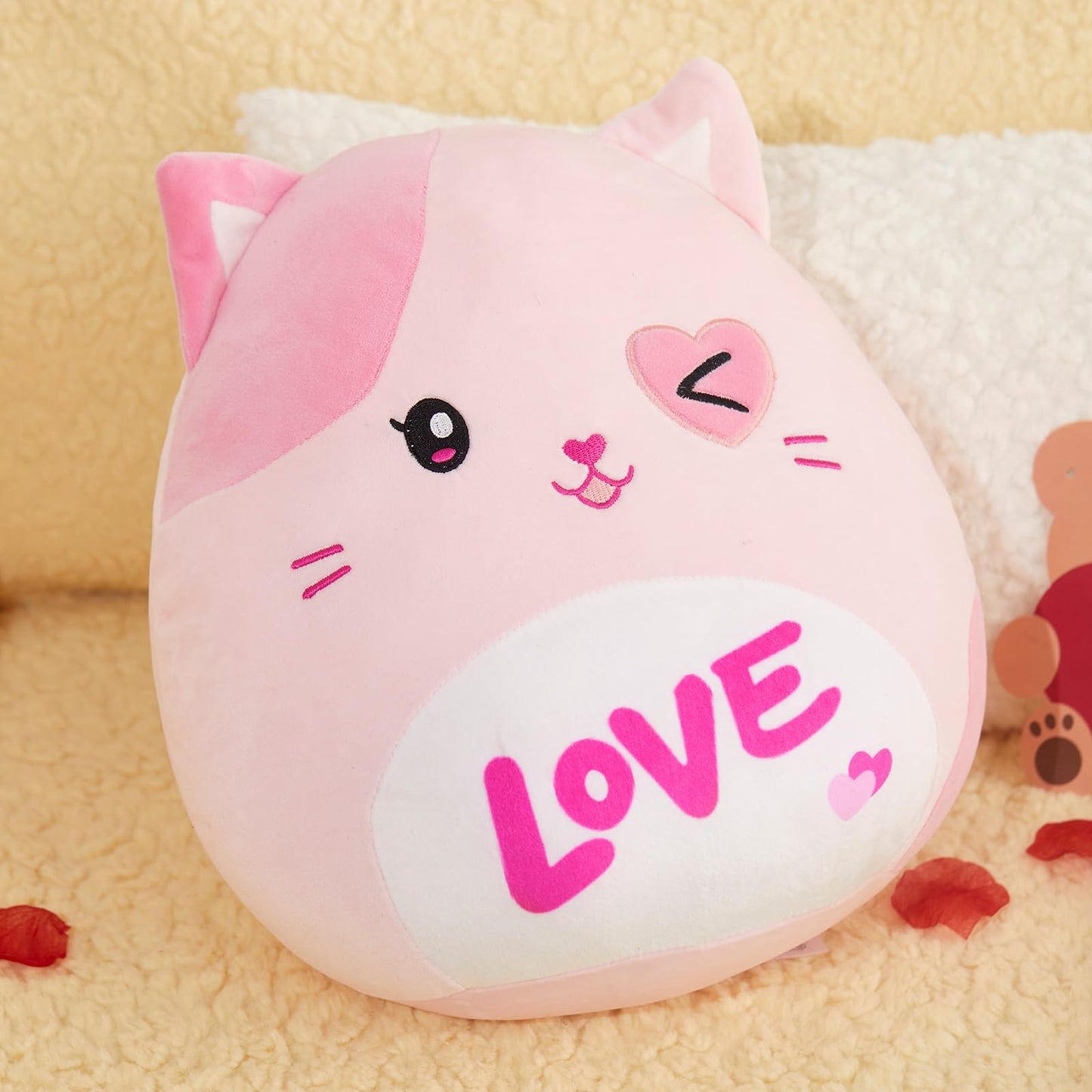 Athoinsu Valentines Day Cat Plush Pillow - 13-Inch Soft Kawaii Stuffed Animal
