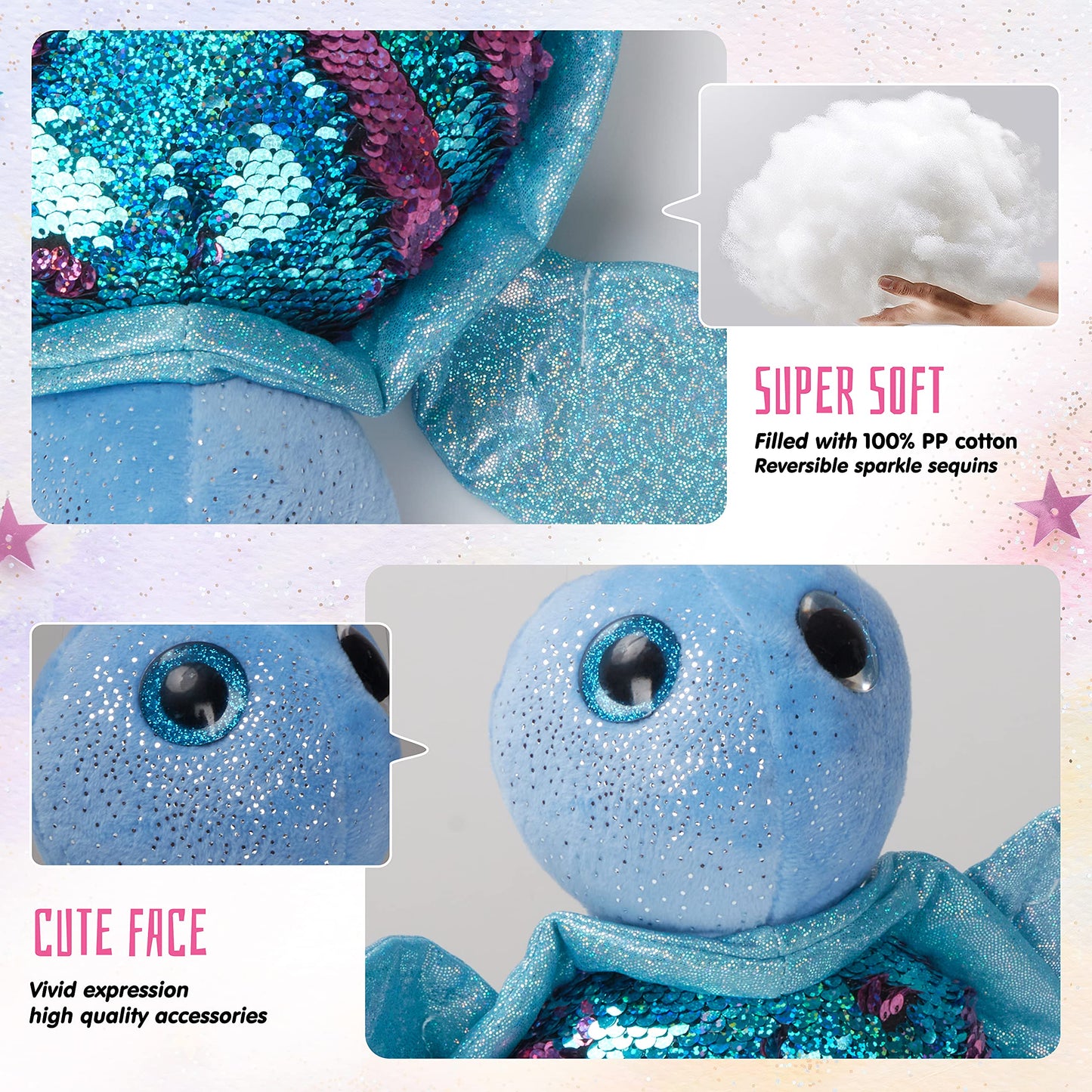 Athoinsu Reversible Sequins Sea Turtle Plush Toy – 12-Inch Sparkly Soft Plush Pillow for Kids