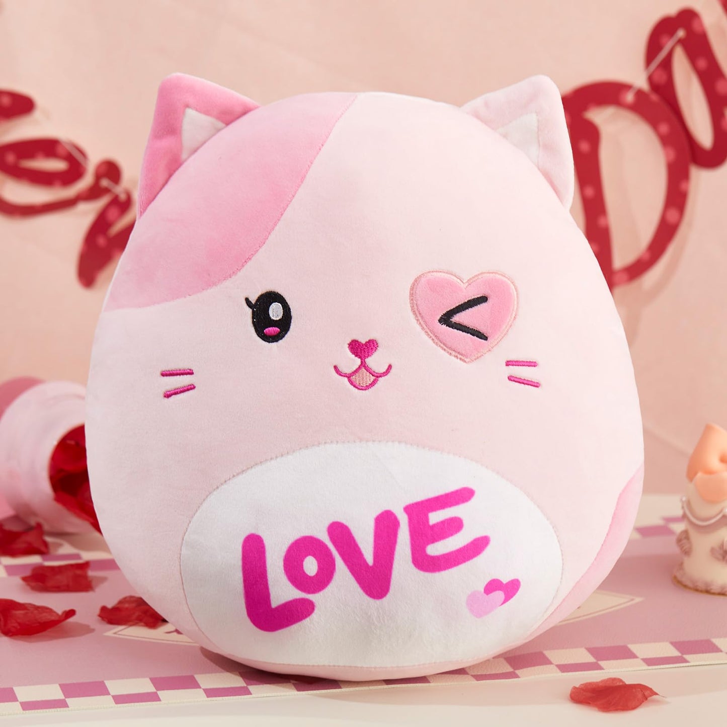 Athoinsu Valentines Day Cat Plush Pillow - 13-Inch Soft Kawaii Stuffed Animal