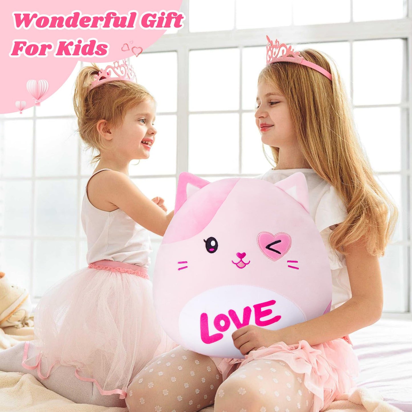 Athoinsu Valentines Day Cat Plush Pillow - 13-Inch Soft Kawaii Stuffed Animal