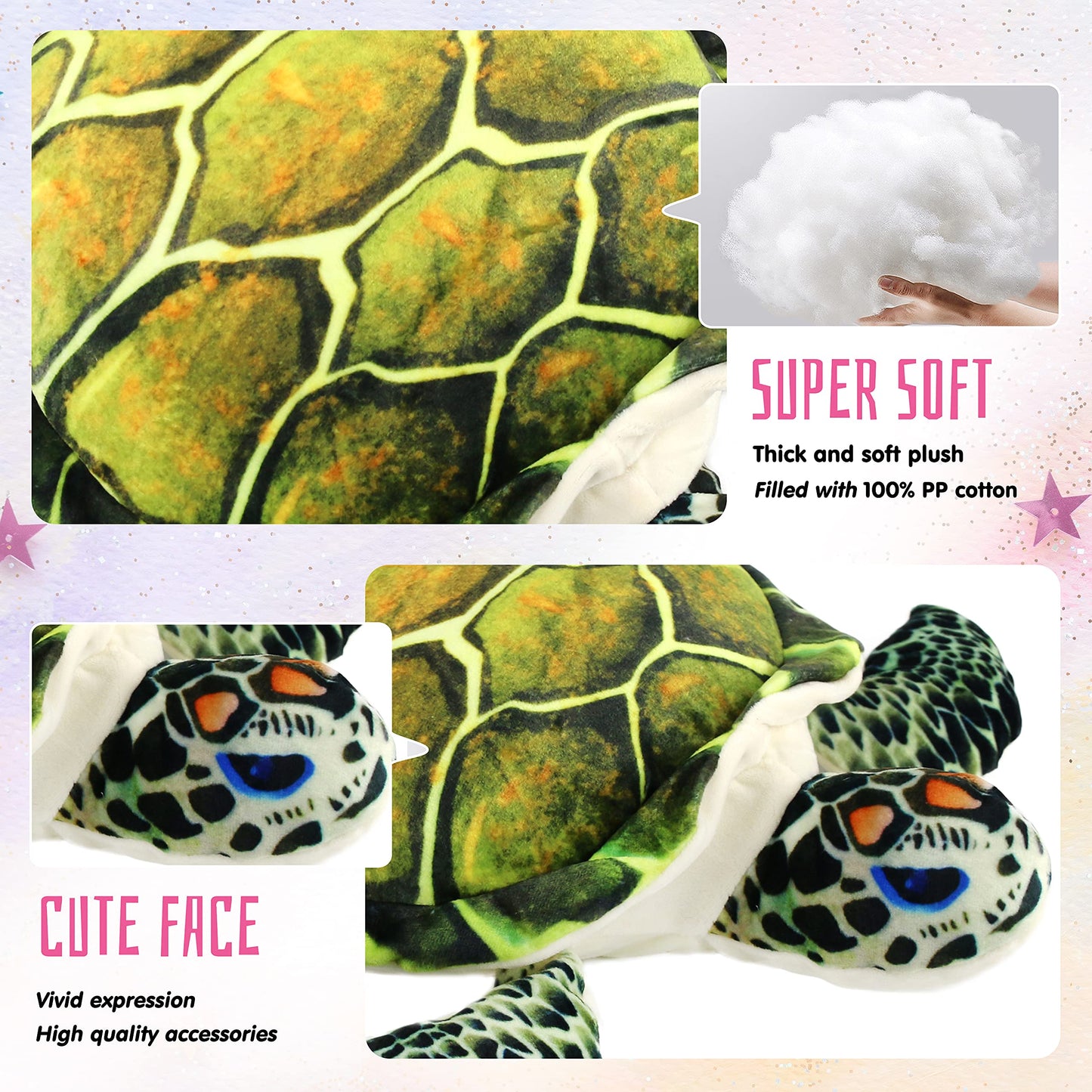 Athoinsu Realistic Sea Turtle Plush – 18-Inch Green Plush Toy & Pillow