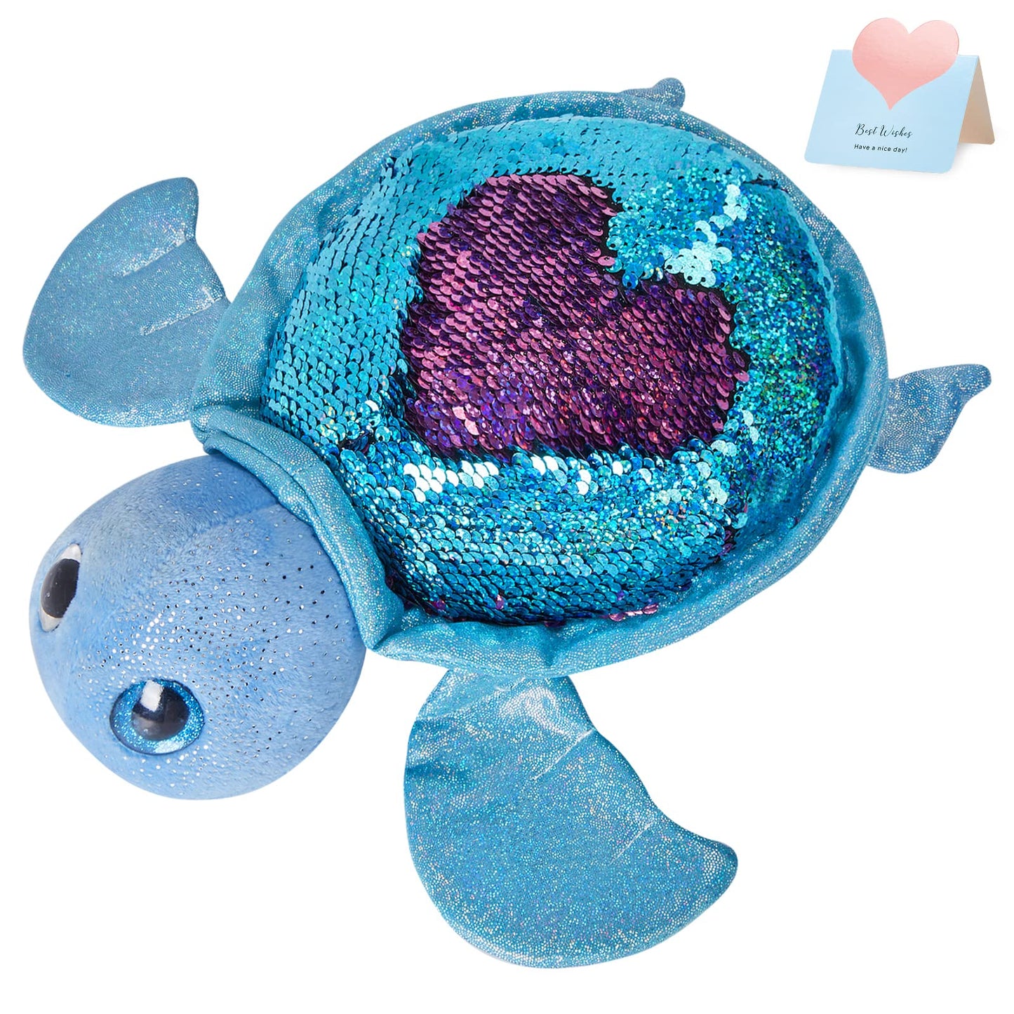 Athoinsu Reversible Sequins Sea Turtle Plush Toy – 12-Inch Sparkly Soft Plush Pillow for Kids