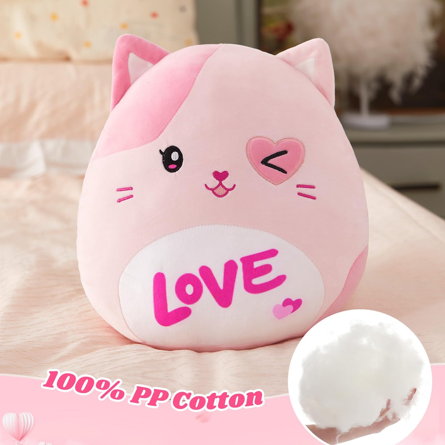 Athoinsu Valentines Day Cat Plush Pillow - 13-Inch Soft Kawaii Stuffed Animal
