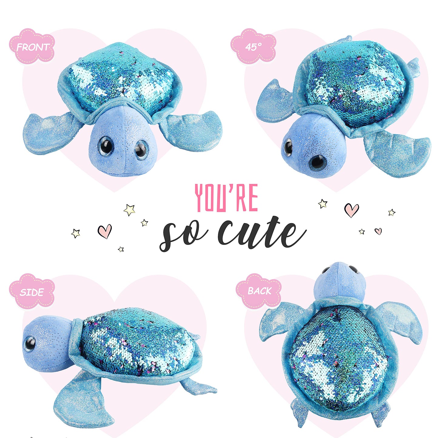 Athoinsu Reversible Sequins Sea Turtle Plush Toy – 12-Inch Sparkly Soft Plush Pillow for Kids
