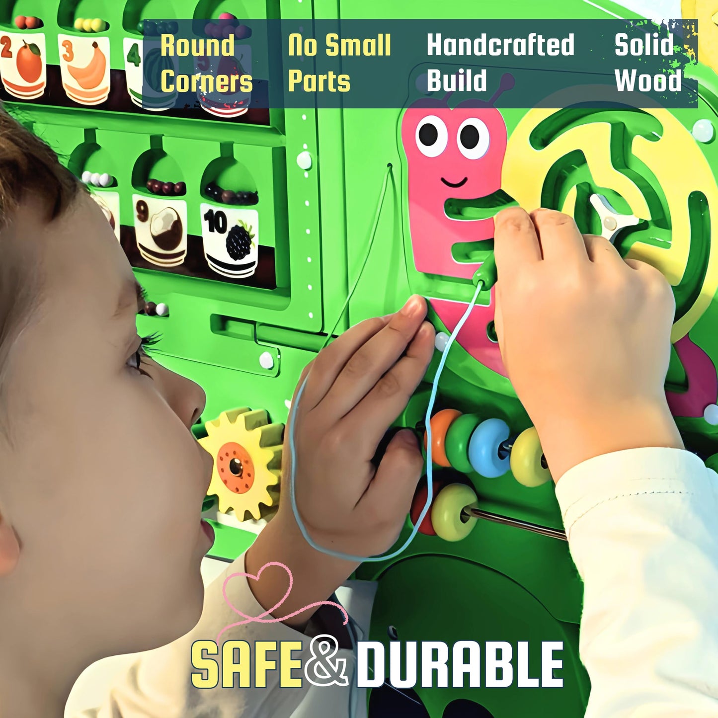 AthomBear Dinosaur Wall Busy Board – 12 Activities for Toddlers | Montessori Sensory Panel