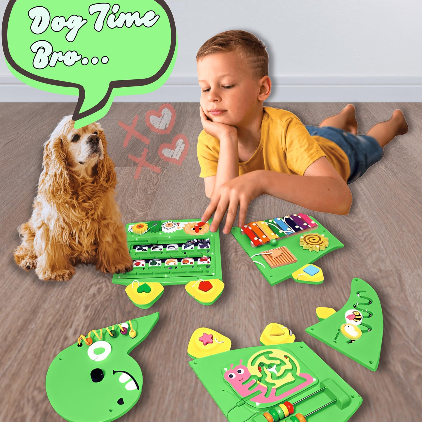AthomBear Dinosaur Wall Busy Board – 12 Activities for Toddlers | Montessori Sensory Panel