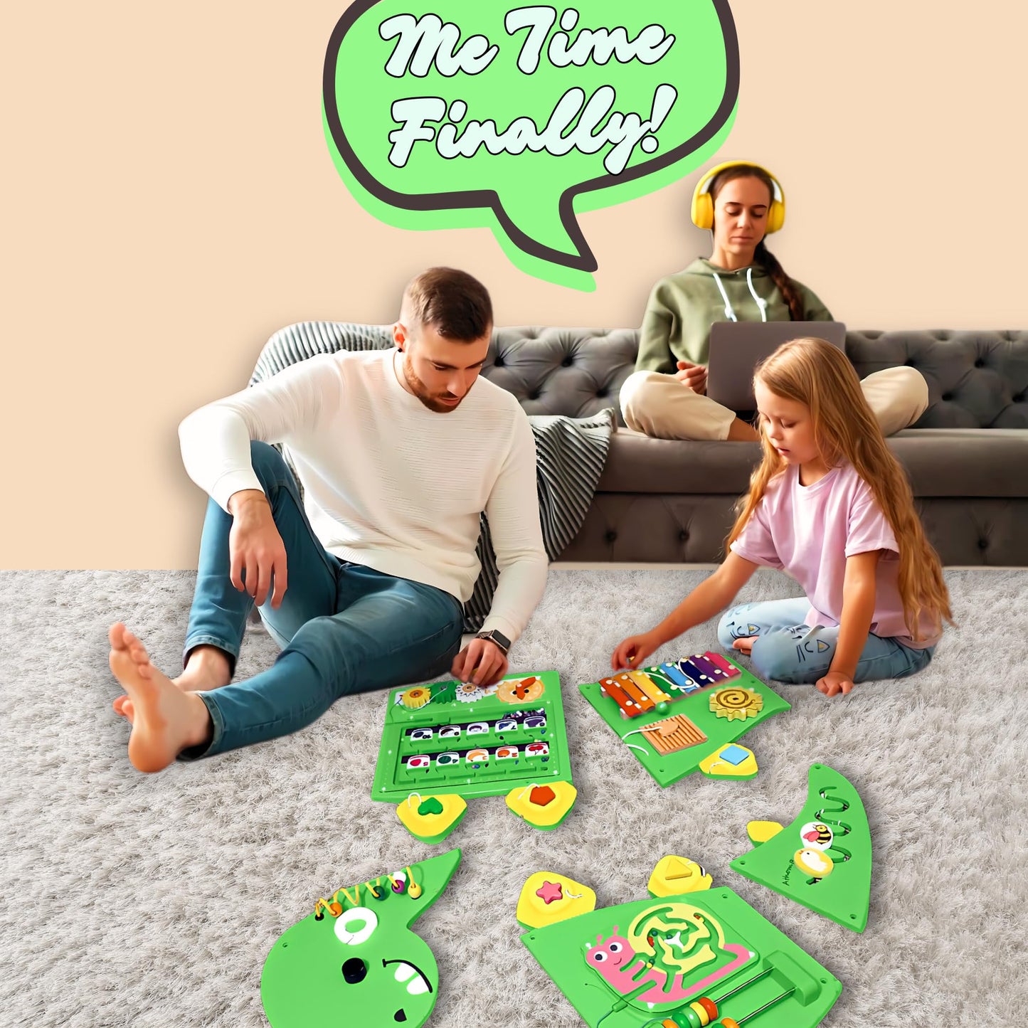 AthomBear Dinosaur Wall Busy Board – 12 Activities for Toddlers | Montessori Sensory Panel