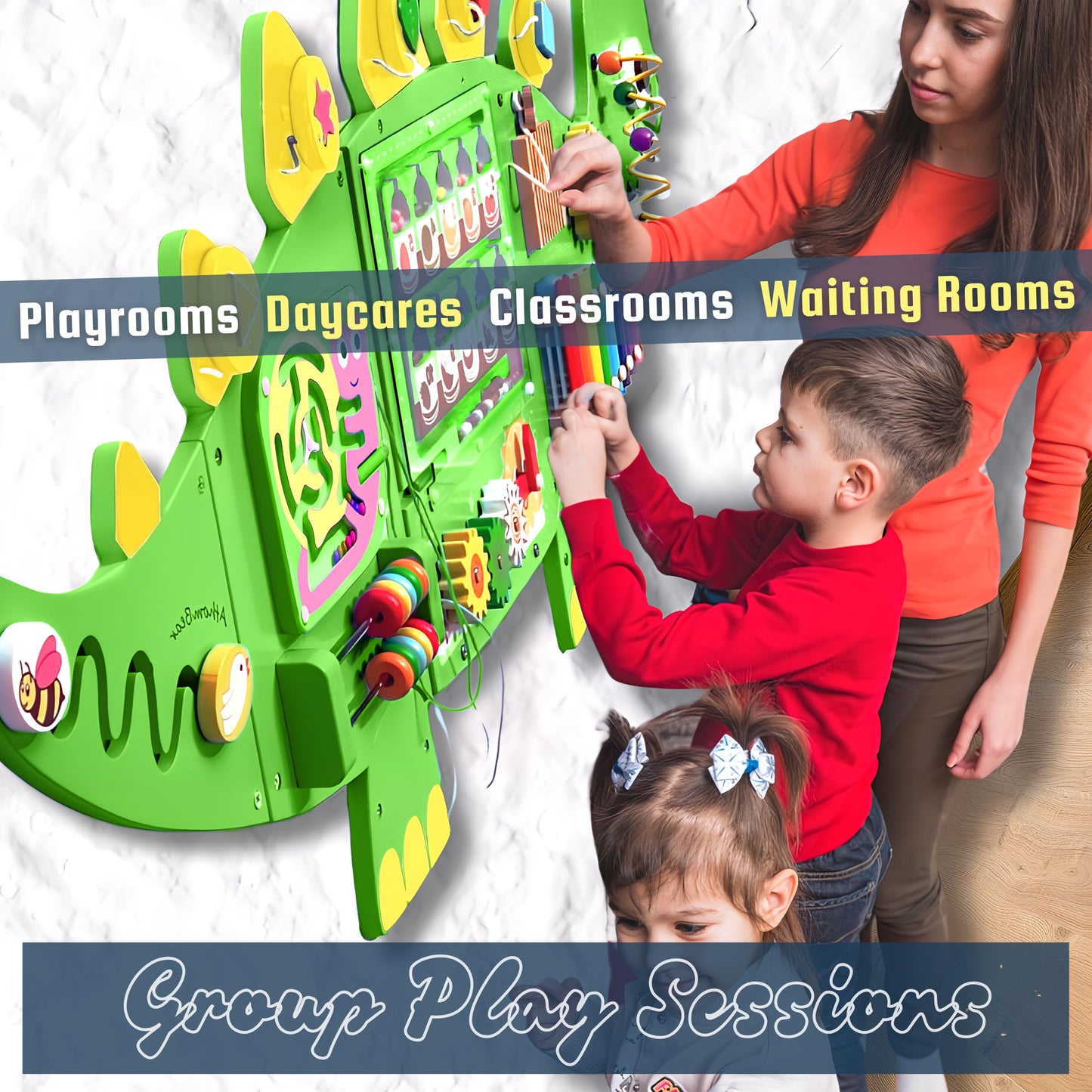 AthomBear Dinosaur Wall Busy Board – 12 Activities for Toddlers | Montessori Sensory Panel