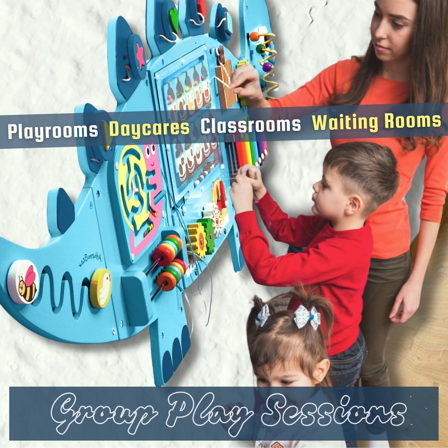 AthomBear Dinosaur Wall Busy Board with 12 Activities – Montessori Sensory Panel for Toddlers