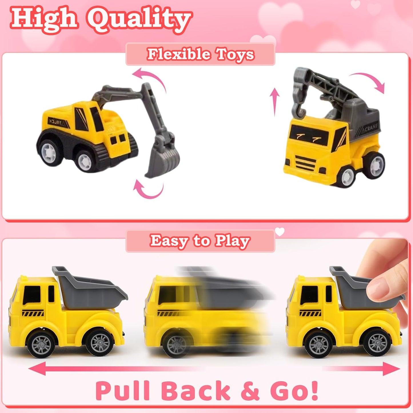 Atiger Valentines Day Cards for Kids School - 27 Pull-Back Construction Vehicles for Classroom Parties
