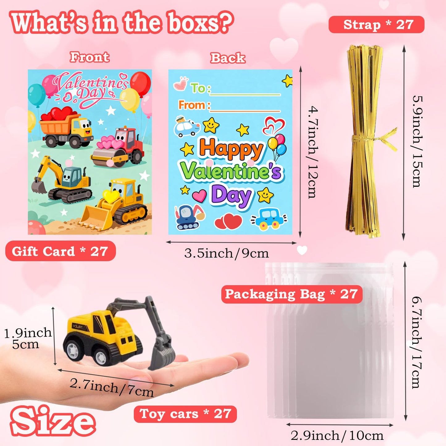 Atiger Valentines Day Cards for Kids School - 27 Pull-Back Construction Vehicles for Classroom Parties