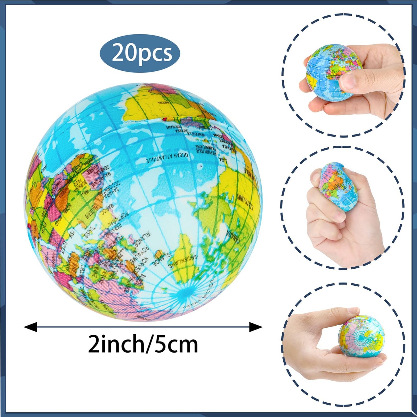 Atiloy Mini Globe Stress Balls 20 Pack – Soft Foam Squeeze Toys for Kids & Classroom Use