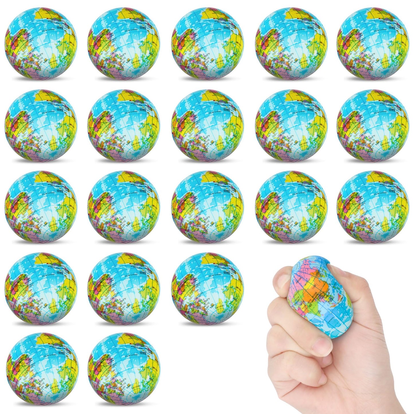 Atiloy Mini Globe Stress Balls 20 Pack – Soft Foam Squeeze Toys for Kids & Classroom Use