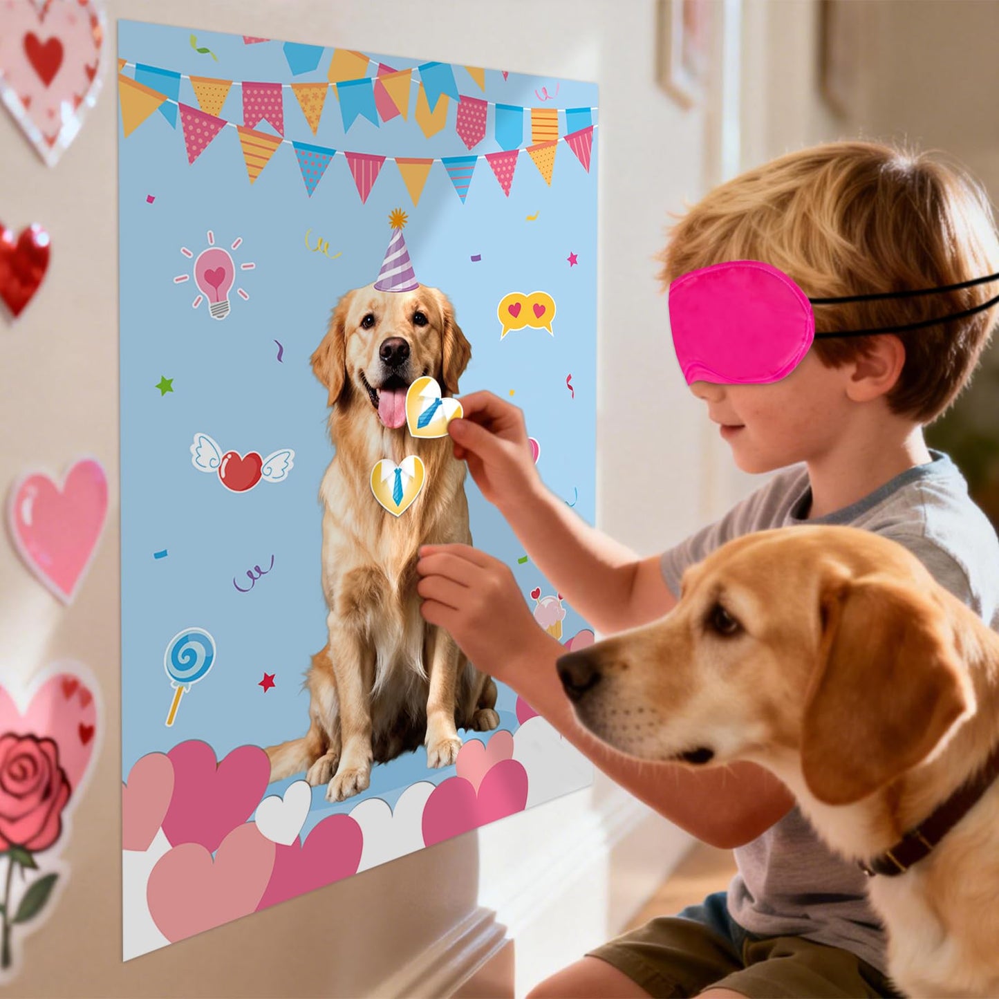 Valentine Pin the Heart on the Puppy – Atiloy 20x28 Poster + 36 Heart Stickers
