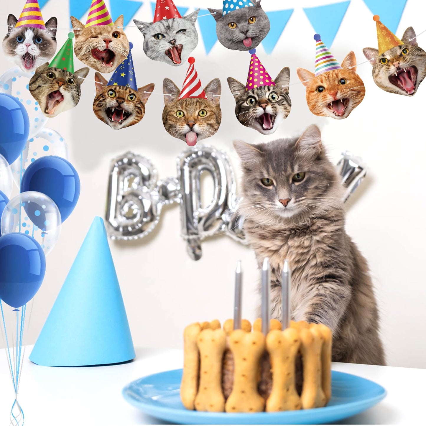 Atiloy Cat Face Birthday Banner Garland – Cute Cat Theme Party Decor for Kids