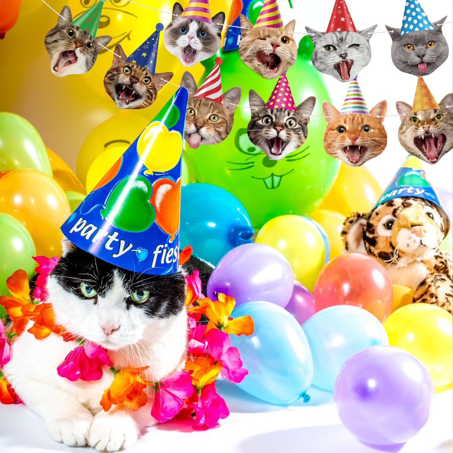 Atiloy Cat Face Birthday Banner Garland – Cute Cat Theme Party Decor for Kids