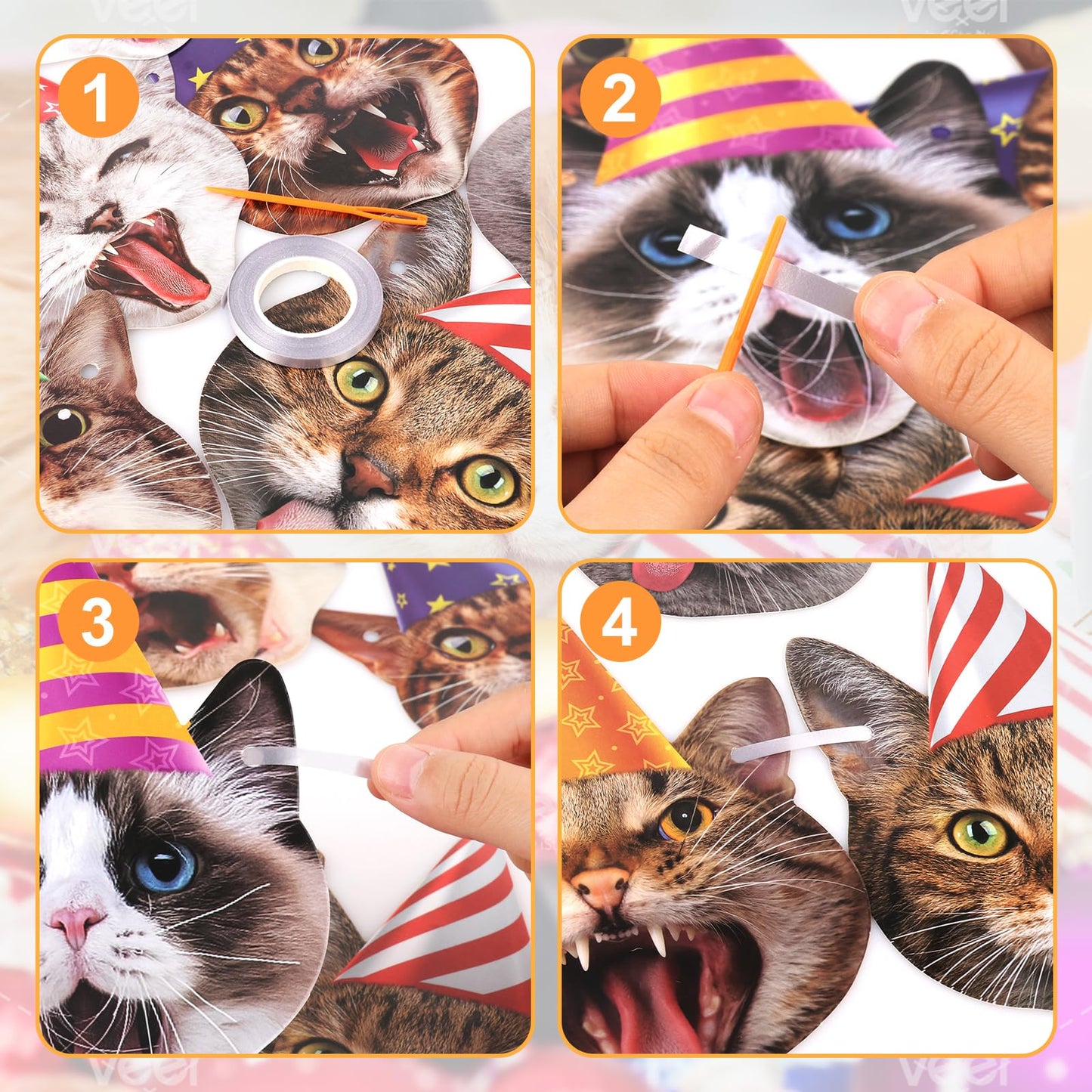 Atiloy Cat Face Birthday Banner Garland – Cute Cat Theme Party Decor for Kids