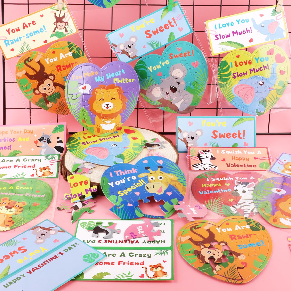 Atiloy 24Pcs Valentines Day Gift Cards with Heart Puzzle Set for Kids