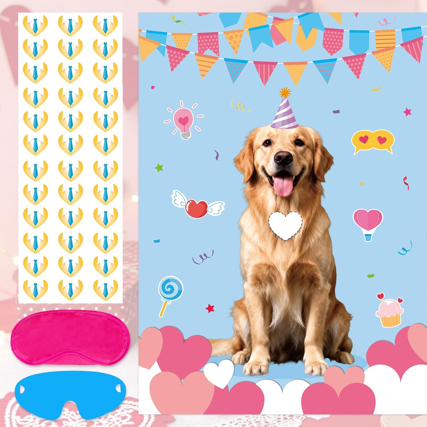 Valentine Pin the Heart on the Puppy – Atiloy 20x28 Poster + 36 Heart Stickers