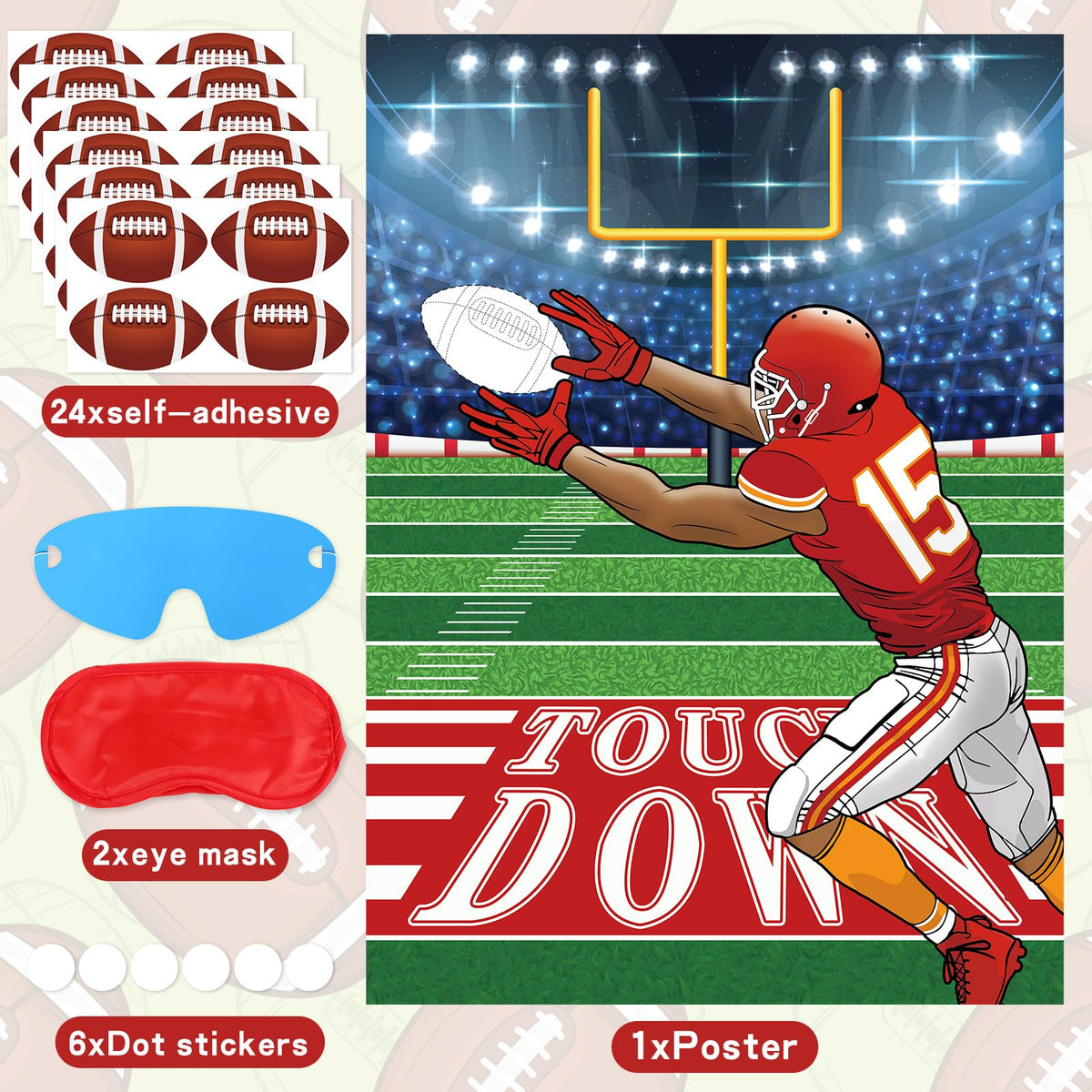 Atiloy Football Party Games Set — Pin The Football Goalpost Poster + 24 Stickers