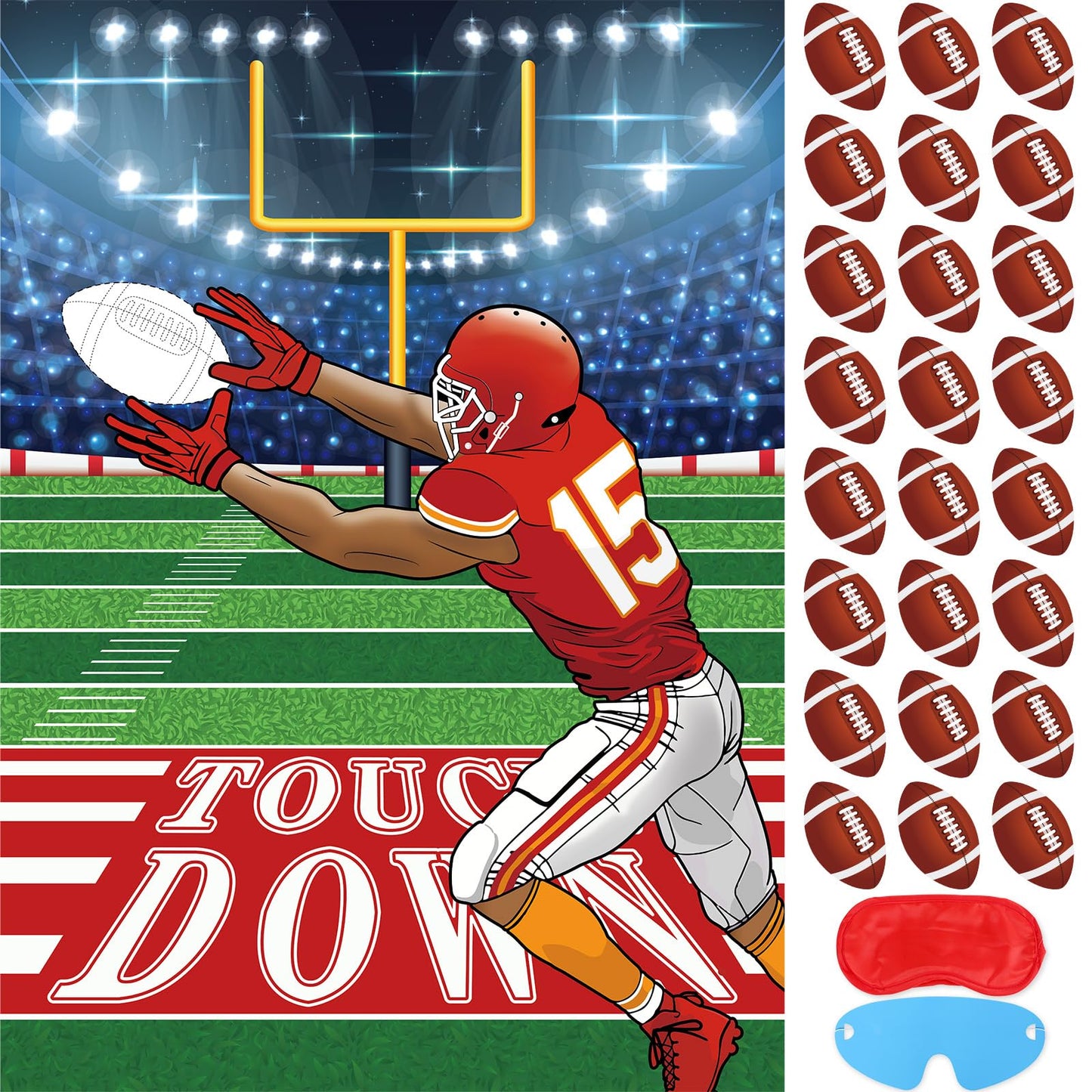 Atiloy Football Party Games Set — Pin The Football Goalpost Poster + 24 Stickers